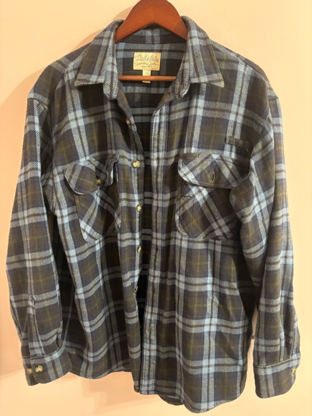 Cabela's Men's Blue and Gray Plaid Button-Down Shirt